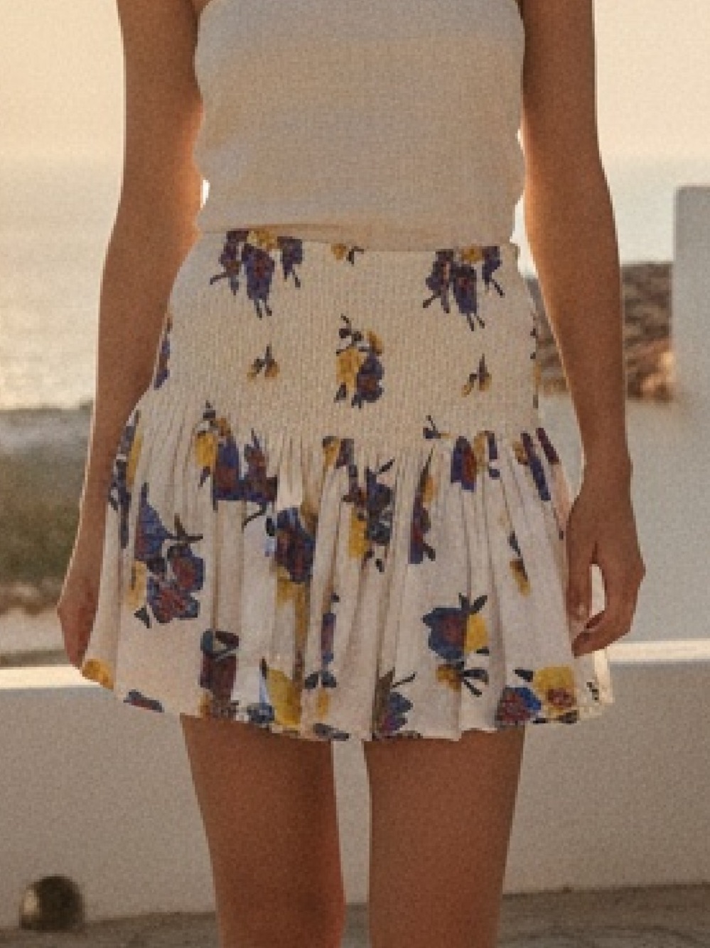 Place Nationale 100% Linen Smock Waist Mini Skirt